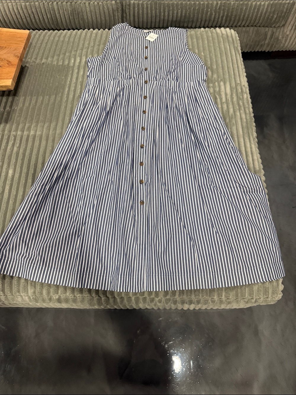 J. Crew Blue and White Striped Sleeveless Midi Button Dress